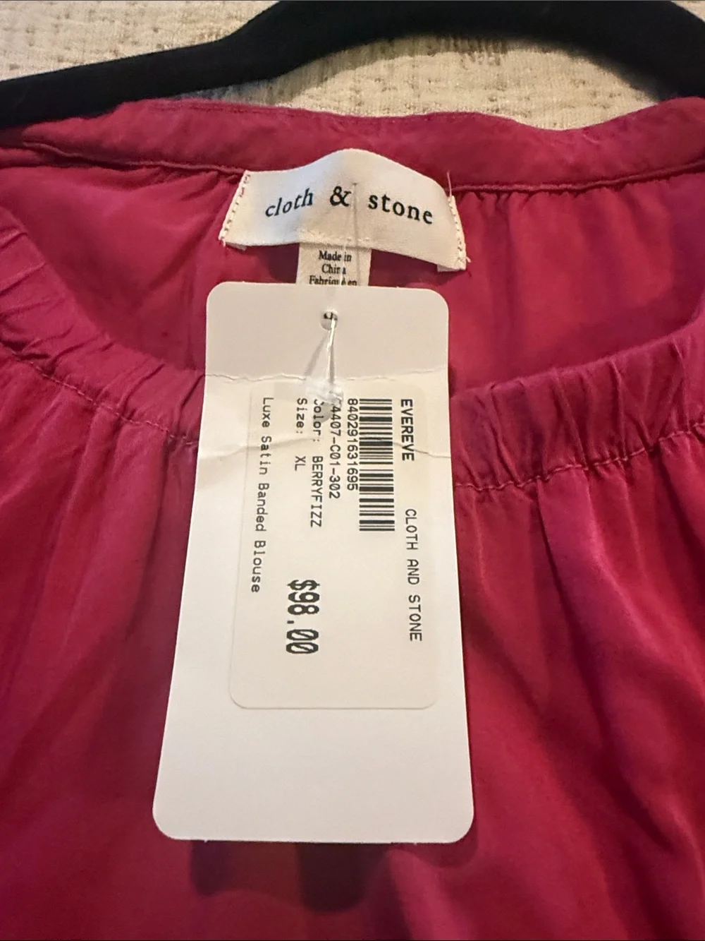 🌷 NEW Evereve Cloth & Stone Luxe Satin Banded Blouse Berryfizz Pink - Picture 11 of 13